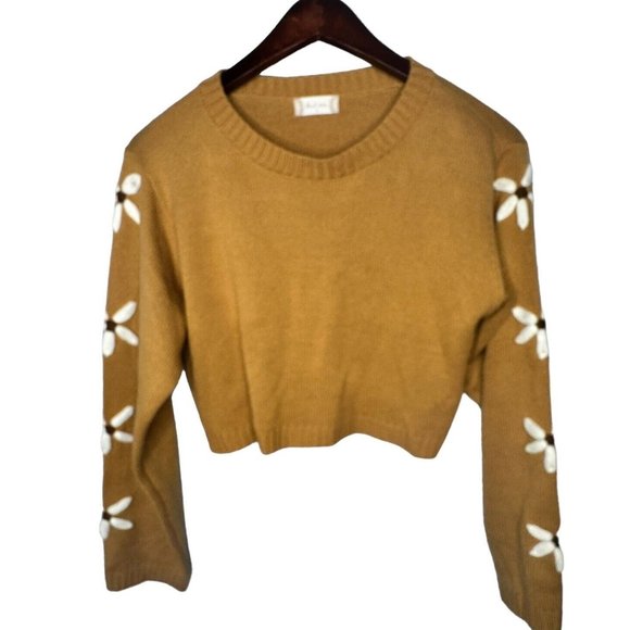 Altar'd State Sweaters - Altar’d State Brown Tan Crop Sweater Floral Long Sleeves Knit Women's M